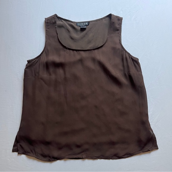 Citron Tops - CITRON brown square neck silk sleeveless tank top